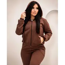 Conjunto Moletom Feminino Com Ziper, Capuz Flanelado Casual Confortavel Moda Inverno