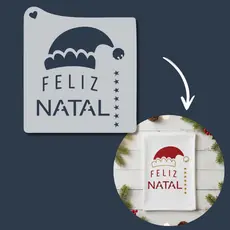 Stencil para Pintura Feliz Natal com Estrelas Molde Artesanato para Tecido, Pano de Prato, Mdf