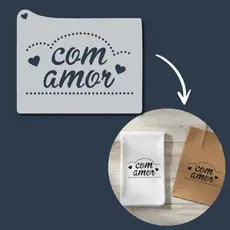 Stencil Molde Pintura Palavra Com Amor para Personalizar Sacolas Caixas, Pano de Prato, Tecido, Mdf