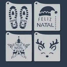 Kit 4 Stencil Natal para Pintura Molde Artesanato Natalino para Tecidos, Confeitaria, Pano de Prato