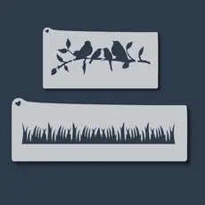 Kit Stencil Pássaros + Grama Molde para Pintura vazado graminha tecidos, pano de prato, artesanato
