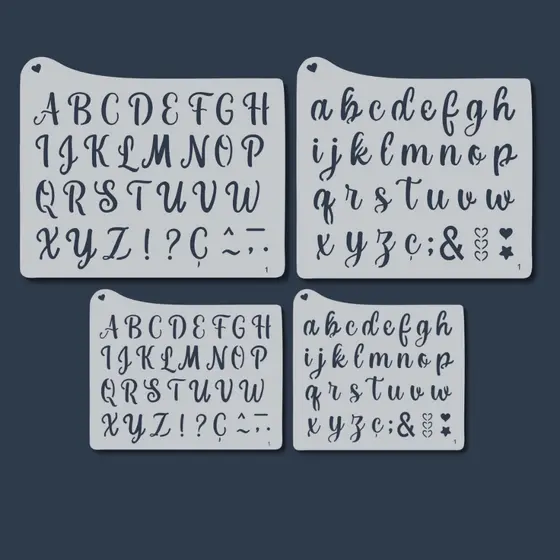 Kit 4 Stencil Moldes Mini Alfabeto + Abecedário Letras para Pano Pintura Tecido Artesanato Mdf