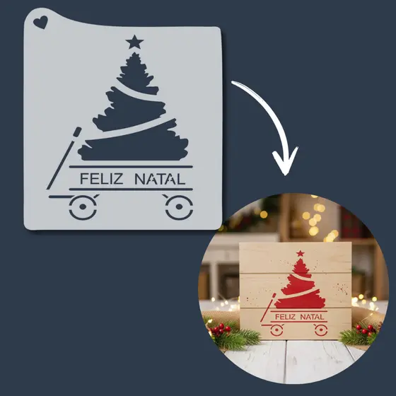 Stencil Árvore Feliz Natal Molde Pintura Vazado para Pano, Tecido, Mdf, Madeira Artesanato Decoração