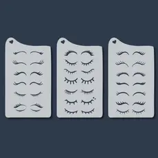 Kit 3 Stencil Olhos Fechados e Cilíos Molde para Pintura Vazado em Tecido, Pano de Prato Mdf Madeira