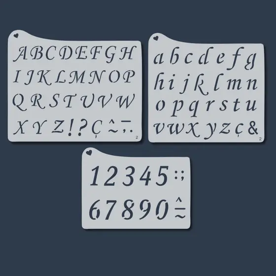 Stencil para Pintura Alfabeto Letras e Números Molde Artesanato Abecedário para Tecido, Confeitaria