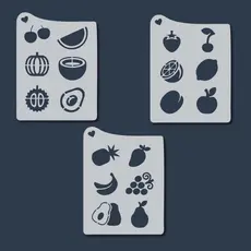 Kit Stencil 18 Frutas Molde Vazado Cozinha Pano de Prato Pintura Artesanato Tecido Madeira Decoração