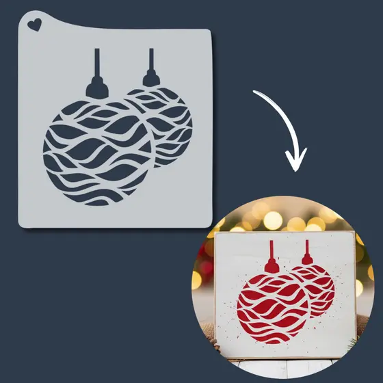 Stencil Enfeite Bolas de Natal Molde para Pintura em Pano de Prato Tecido Decoração Natalina Mdf