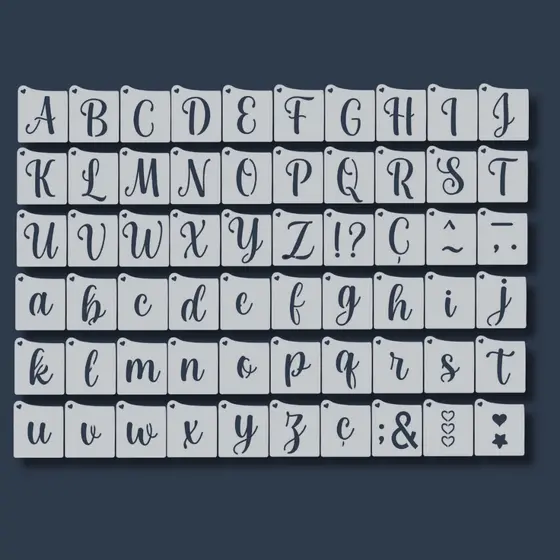 Kit 60 Stencil Molde Alfabeto Abecedário Letras Maiúsculas e Minúsculas para Pintura em Tecido, Mdf