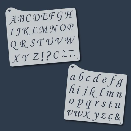 Kit Stencil Alfabeto Moldes Letras Maiúsculas e Minúsculas para Pintura, Artesanato, Infantil, Mdf