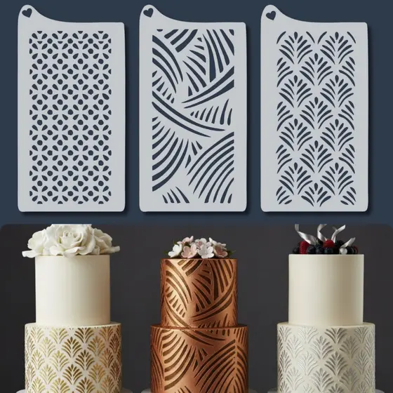 Kit 3 Stencil Carimbo Texturizador para Bolos Fondant Biscoitos Molde Plástico Relevo Confeitaria