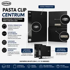 Kit 3 Pastas Clip com Mola Centrum A4 Porta Documentos Escolar Escritório Prancheta Pasta Organizadora cores aleatórias