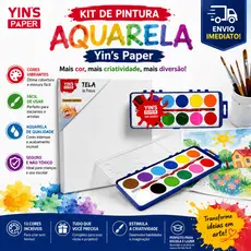 Kit Pintura Aquarela Yin’s Paper com Tela para Pintura + 12 Cores Artísticas Infantil Escolar Criativo Artesanato