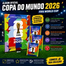 Álbum Copa do Mundo 2026 Oficial Panini FIFA Livro Ilustrado Figurinhas Colecionável Mundial Futebol 3 PACKS De Brinde