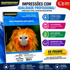 Papel Fotográfico Adesivo A4 Glossy 130g Masterprint 50 Folhas Resistente à Água