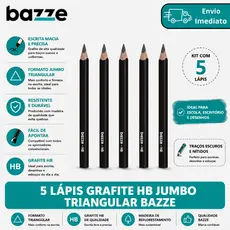 Kit 5 Lápis Grafite HB Jumbo Triangular Bazze Escolar Infantil