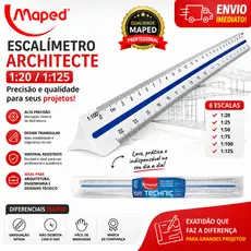 Escalímetro Maped Architecte 30cm Régua Triangular Profissional Escalas 1:20 a 1:125 Para Arquitetura Engenharia