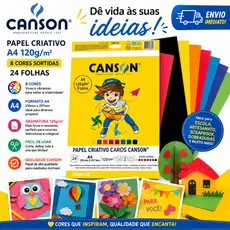Bloco Papel Criativo A4 120g 24 Folhas 8 Cores Sortidas Canson Para Artesanato Escolar