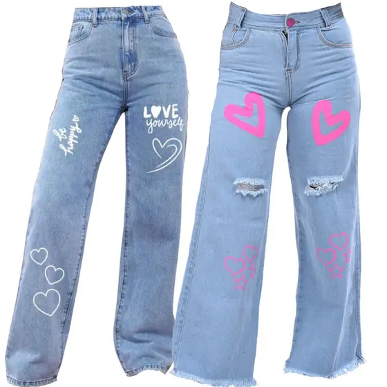 Kit 2 Calças Pantalona Wide Leg Infantil juvenil Jeans  Blogueira infantil