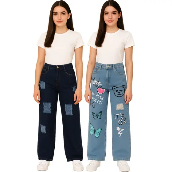 Kit 2 Calça jeans wide leg  feminia infantil juvenil menina