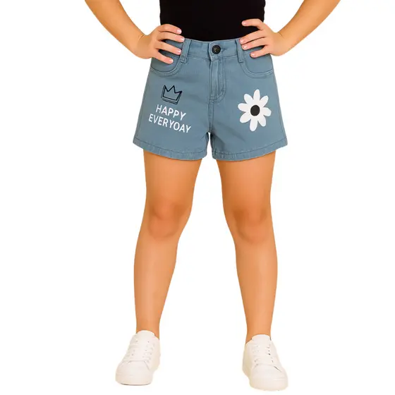 Short Feminino Jeans Estampado Infantil Juvenil