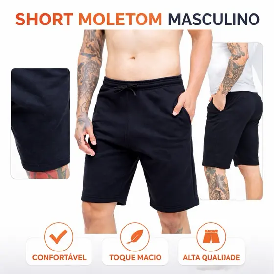 Short Bermuda Moletom Masculino Preto  Bermuda Masculina Moletom com Ajuste Personalizado