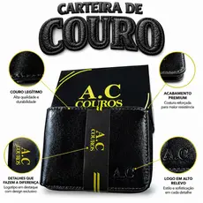 Carteira De Couro Premium Com Zíper Porta Cartões Masculino