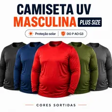 Kit 5 Camisetas Uv Plus Size Masculina Praia Verão Cores Sortidas Proteção Solar