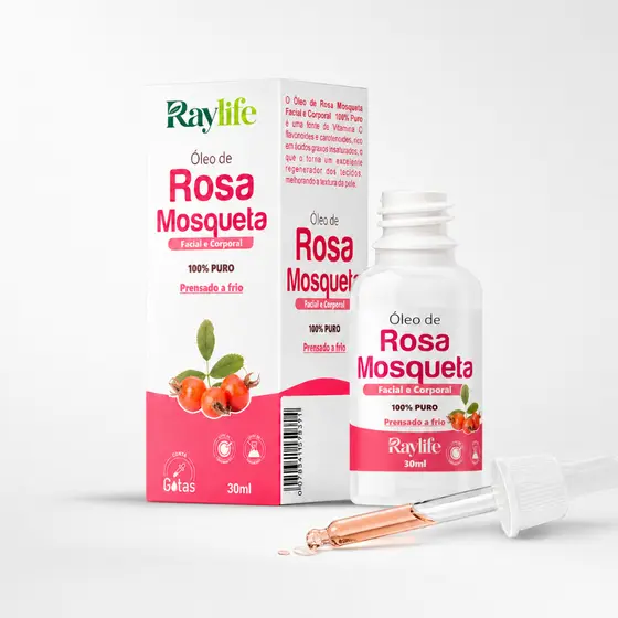 Óleo de Rosa Mosqueta Raylife Rubiginosa 100% Puro 30ml , Hidrata e Clareia Pele Bellaphytus