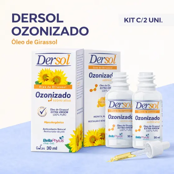 Óleo de Girassol Ozonizado 30ml Kit 2 unid Hidrata, Nutre, Restaura e Renova a Pele - BellaPhytus