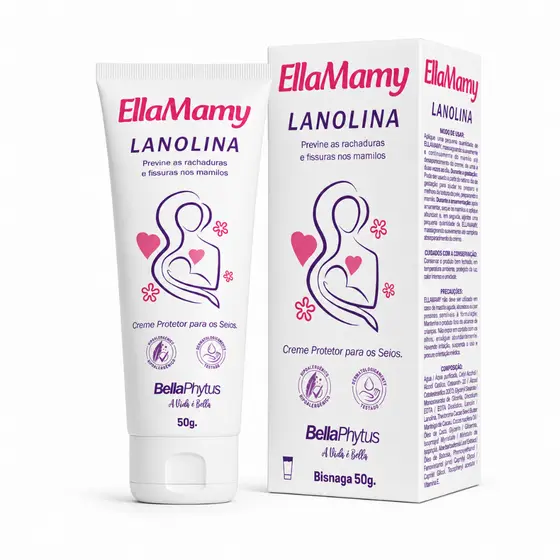 Lanolina EllaMamy 50g Creme Amamentação Hidratante Protetor Seios Mamilos Rachaduras Cuidados Mulher
