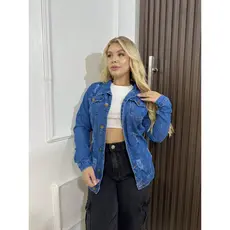 Max Jaqueta Jeans Over Com Barra E Puído Moderna, Despojada E Cheia De Atitude