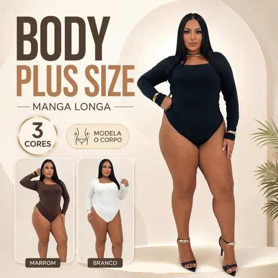 Body Plus Size Manga Longa Suplex Premium Modelador Confortável Festa Balada Trabalho Versátil Lindo