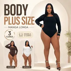 Body Plus Size Manga Longa Suplex Premium Modelador Confortável Festa Balada Trabalho Versátil Lindo