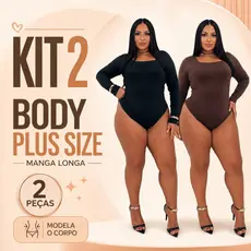 KIT 2 Body Feminino Modelador Plus Size Manga Longa Suplex Premium Confortável Casual Top Versátil