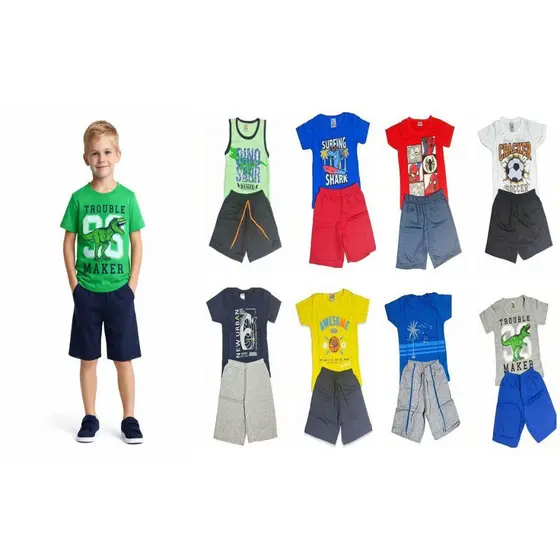 Kit Conjunto Infantil Masculino Sortido – 10 peças . 5 camisetas + 5 bermudas