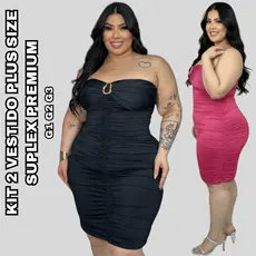 KIT 2 Vestido Feminino Plus Size Suplex Premium Dupla Modelagem Empina Bumbum Festa Casamento