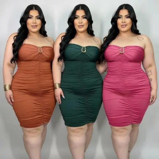 Vestido Feminino Plus Size Tomara que Caia Suplex Premium Franzido Dupla Modelagem Empina Bumbum Top