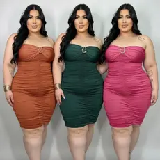 Vestido Feminino Plus Size Tomara que Caia Suplex Premium Franzido Dupla Modelagem Empina Bumbum Top