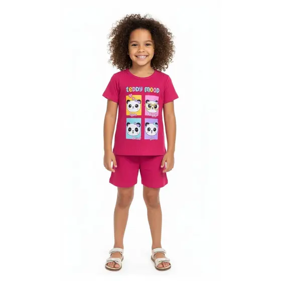 kit 4 peças infantil feminino( 2 camisetas + 2 bermudas )