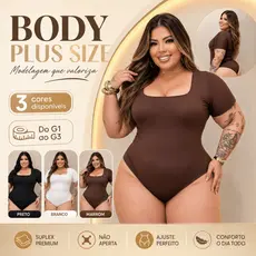 Body Plus Size Feminino Suplex Premium Manga Curta Decote Quadrado Modelador Empina Bumbum G1,G2,G3