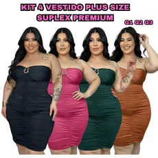 KIT 4 Vestido Feminino Plus Size Midi Suplex Premium Empina Bumbum Moda Noite Tomara que Caia Festa