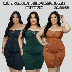 KIT 3 Vestido Midi Feminino Plus Size Suplex Premium Dupla Modelagem Empina Bumbum Moda Noite Balada