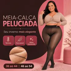 Meia Calça Plus Size Peluciada Térmica Translúcida Segunda Pele Modeladora Cintura Alta Cor da pele