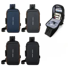 Bolsa Transversal Masculina Compacta Impermeável com Cadeado e USB Mochila de Peito Casual para Viagem Trabalho