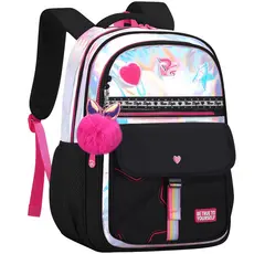 Mochila Infantil Feminina com Pompom Holográfica Fofa Grande Capacidade Escolar Resistente Colorida