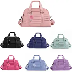 Bolsa Esportiva Feminina com Plissado, Bolsa de Academia com Alça de Ombro e Pingente, Leve e Espaçosa