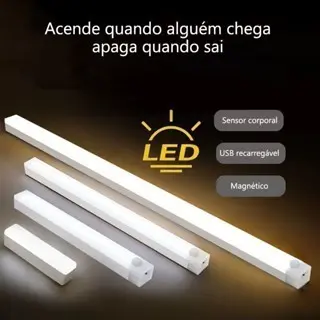 Lâmpada Noturna LED com Sensor de Movimento USB Recarregável Sem Fio para Armário Cozinha Guarda-Roupa