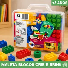 Maleta Crie e Brink 56 Peças Blocos de Montar Divertido Educativo Didático