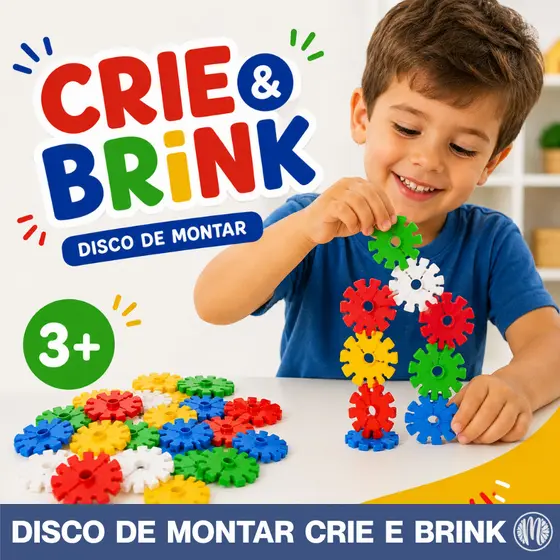 Blocos de Montar Discos De Encaixe Colorido 70 ou 300 Peças Crie e Brink