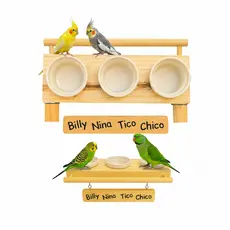 Comedouro Triplo Premium Personalizado com Nomes das Aves – Tigelas de Porcelana ou plastico 90 ml